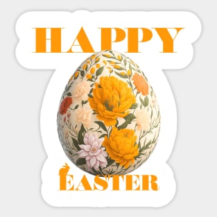 Happy Easter Egg Design with Floral Elements Sticker
